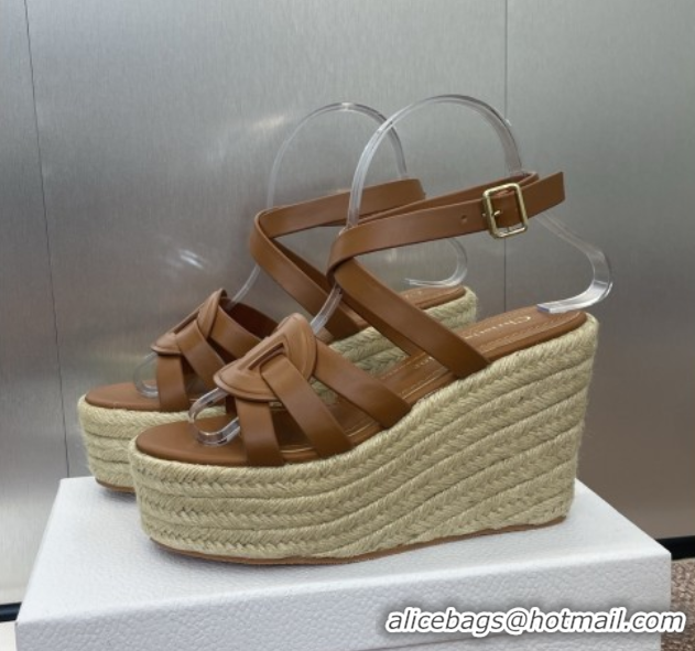 Buy Luxury Dior D-Club Wedge Sandals 9.5cm in Calfskin Leather Brown 0710036