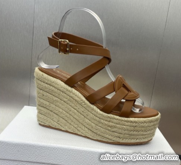 Buy Luxury Dior D-Club Wedge Sandals 9.5cm in Calfskin Leather Brown 0710036