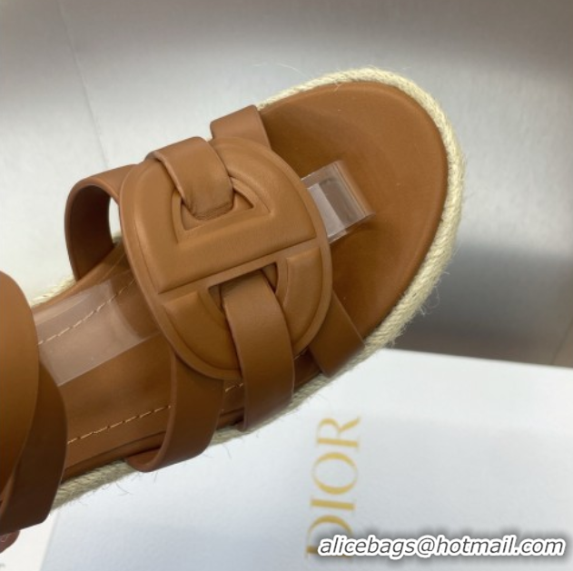 Buy Luxury Dior D-Club Wedge Sandals 9.5cm in Calfskin Leather Brown 0710036