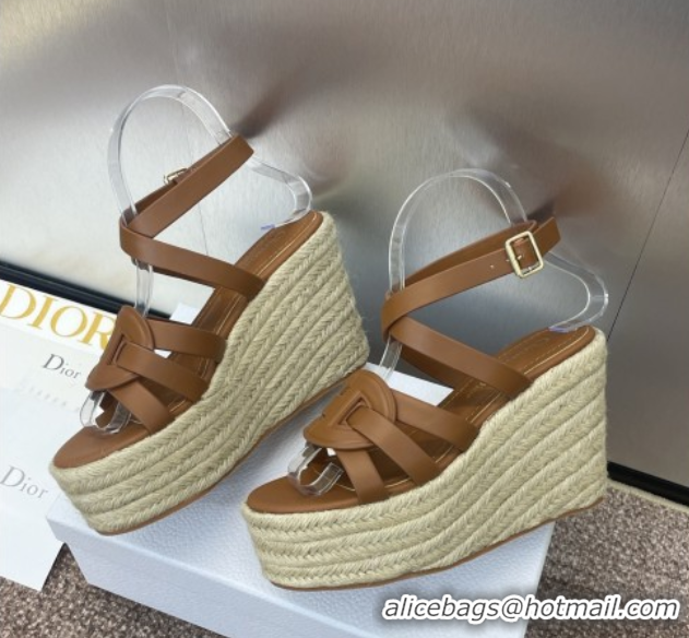 Buy Luxury Dior D-Club Wedge Sandals 9.5cm in Calfskin Leather Brown 0710036