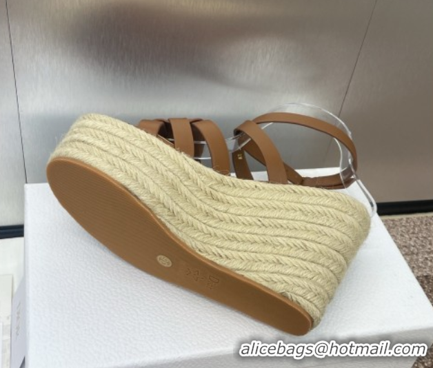 Buy Luxury Dior D-Club Wedge Sandals 9.5cm in Calfskin Leather Brown 0710036
