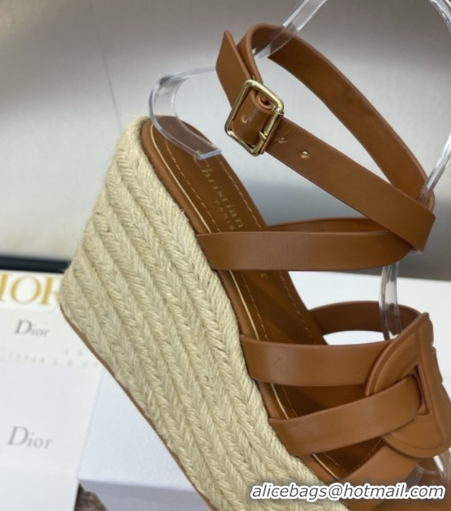 Buy Luxury Dior D-Club Wedge Sandals 9.5cm in Calfskin Leather Brown 0710036