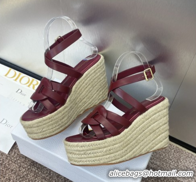 Classic Hot Dior D-Club Wedge Sandals 9.5cm in Calfskin Leather Ruby Red 0710037