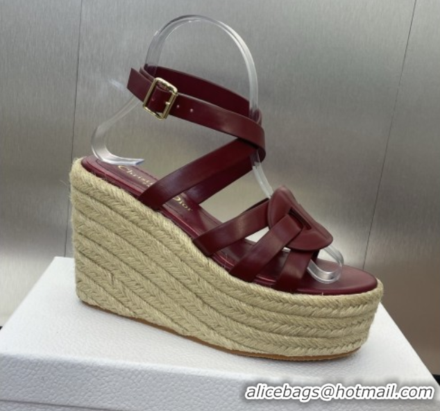 Classic Hot Dior D-Club Wedge Sandals 9.5cm in Calfskin Leather Ruby Red 0710037