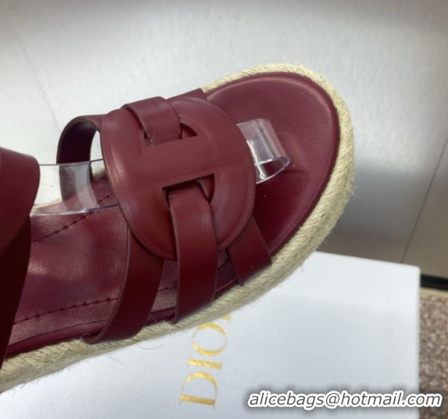 Classic Hot Dior D-Club Wedge Sandals 9.5cm in Calfskin Leather Ruby Red 0710037