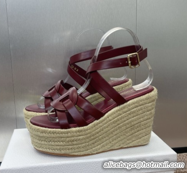 Classic Hot Dior D-Club Wedge Sandals 9.5cm in Calfskin Leather Ruby Red 0710037