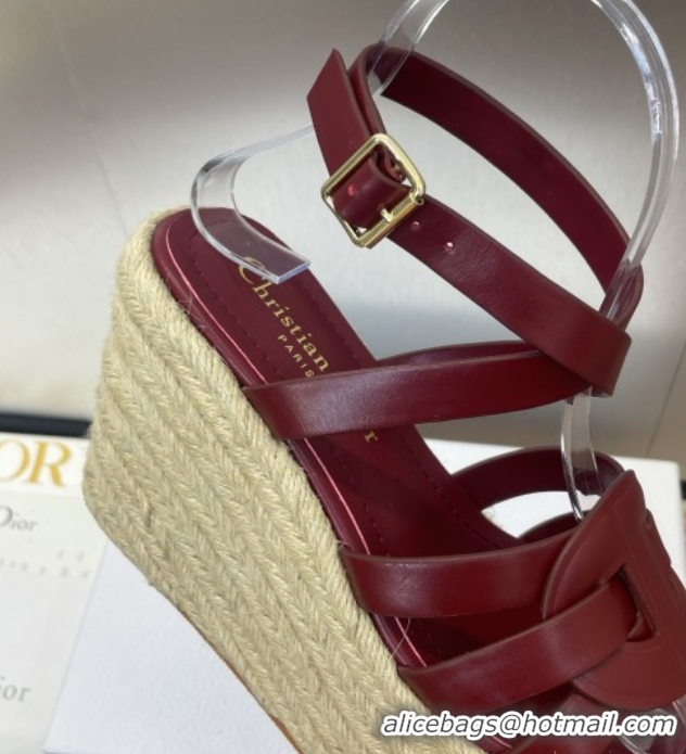 Classic Hot Dior D-Club Wedge Sandals 9.5cm in Calfskin Leather Ruby Red 0710037