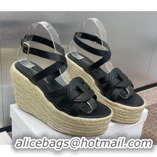 Grade Dior D-Club Wedge Sandals 9.5cm in Calfskin Leather Black 0710038