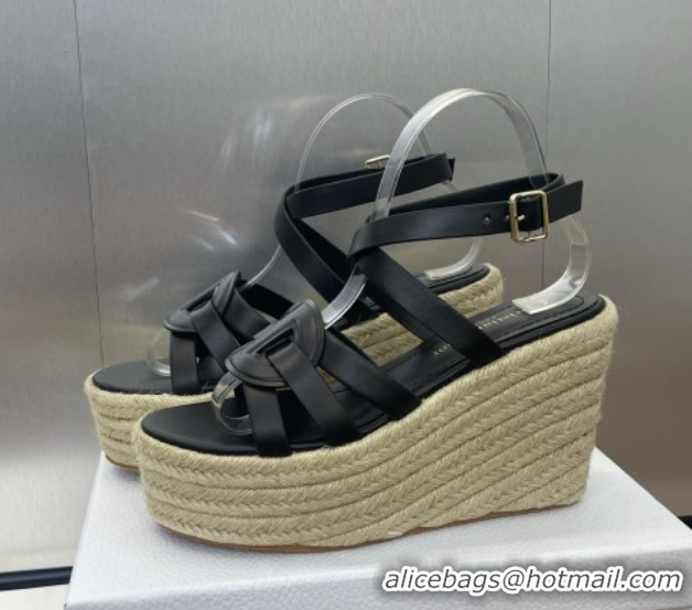 Grade Dior D-Club Wedge Sandals 9.5cm in Calfskin Leather Black 0710038