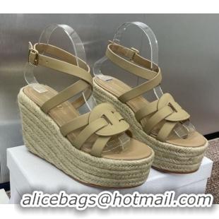 Best Price Dior D-Club Wedge Sandals 9.5cm in Calfskin Leather Beige 0710039
