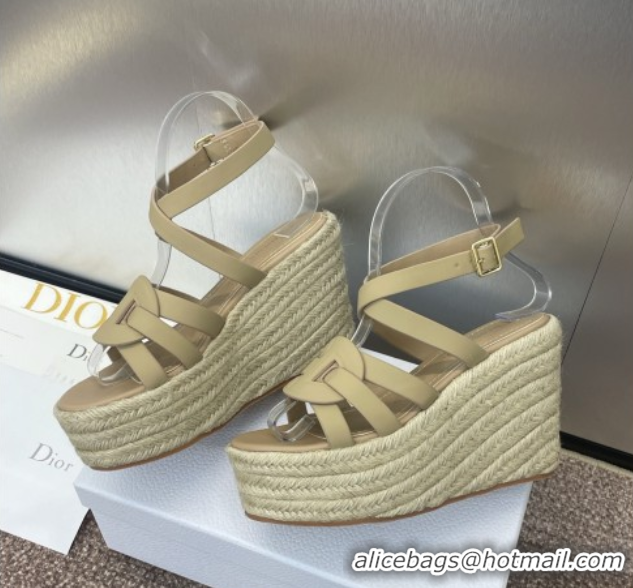 Best Price Dior D-Club Wedge Sandals 9.5cm in Calfskin Leather Beige 0710039