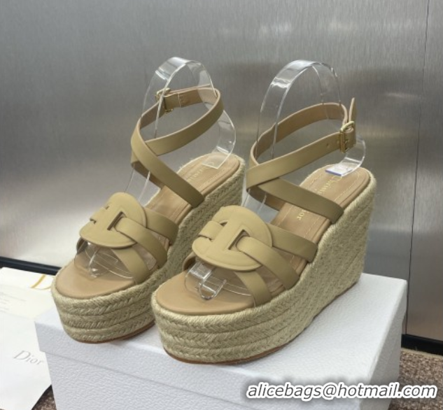 Best Price Dior D-Club Wedge Sandals 9.5cm in Calfskin Leather Beige 0710039