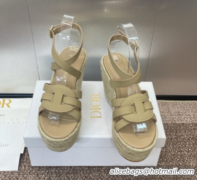 Best Price Dior D-Club Wedge Sandals 9.5cm in Calfskin Leather Beige 0710039