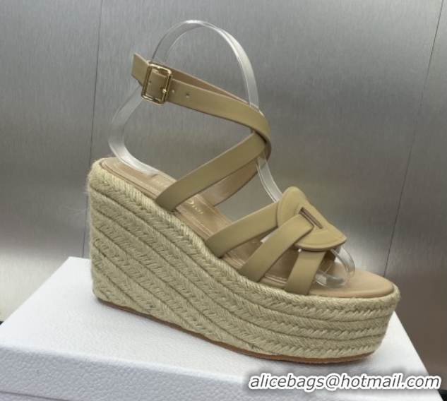 Best Price Dior D-Club Wedge Sandals 9.5cm in Calfskin Leather Beige 0710039