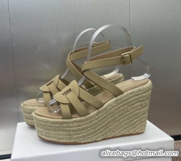 Best Price Dior D-Club Wedge Sandals 9.5cm in Calfskin Leather Beige 0710039