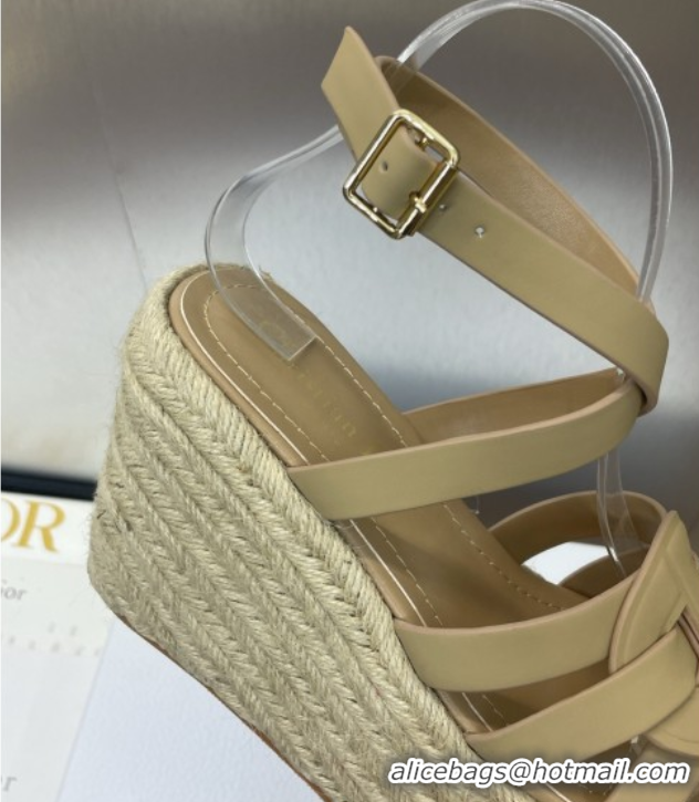 Best Price Dior D-Club Wedge Sandals 9.5cm in Calfskin Leather Beige 0710039