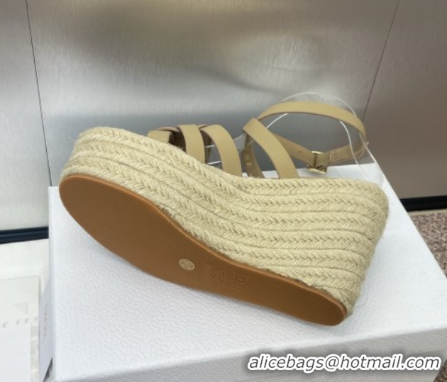 Best Price Dior D-Club Wedge Sandals 9.5cm in Calfskin Leather Beige 0710039