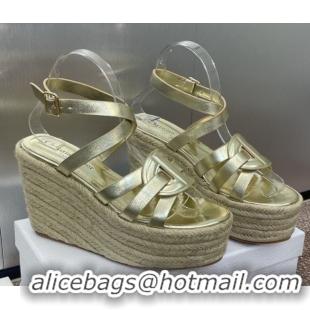 Discount Dior D-Club Wedge Sandals 9.5cm in Calfskin Leather Gold 0710040