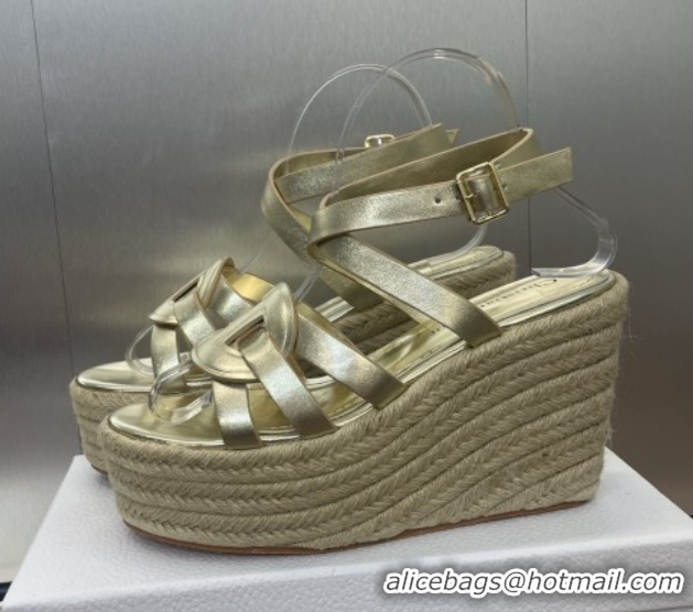 Discount Dior D-Club Wedge Sandals 9.5cm in Calfskin Leather Gold 0710040