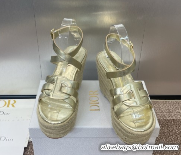 Discount Dior D-Club Wedge Sandals 9.5cm in Calfskin Leather Gold 0710040