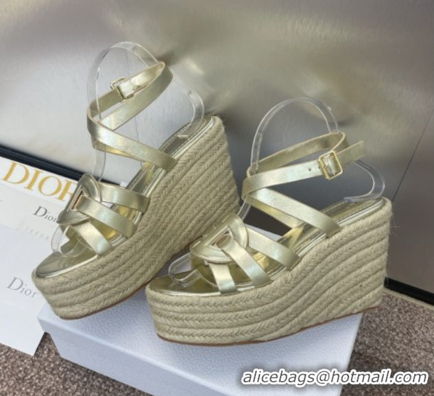 Discount Dior D-Club Wedge Sandals 9.5cm in Calfskin Leather Gold 0710040