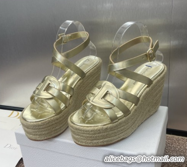 Discount Dior D-Club Wedge Sandals 9.5cm in Calfskin Leather Gold 0710040