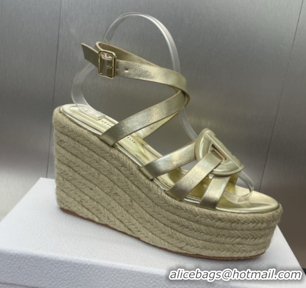 Discount Dior D-Club Wedge Sandals 9.5cm in Calfskin Leather Gold 0710040