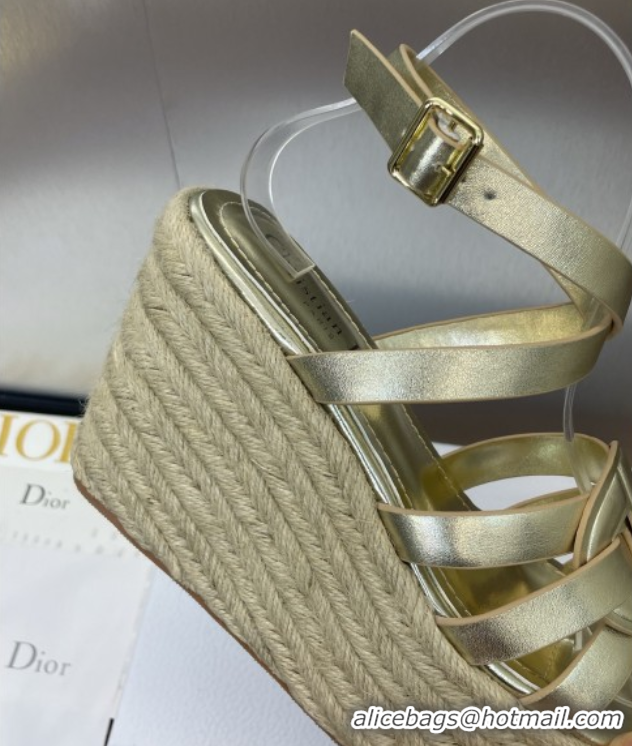 Discount Dior D-Club Wedge Sandals 9.5cm in Calfskin Leather Gold 0710040