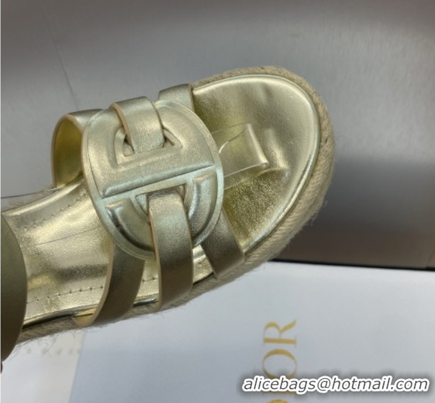 Discount Dior D-Club Wedge Sandals 9.5cm in Calfskin Leather Gold 0710040
