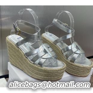 Shop Cheap Dior D-Club Wedge Sandals 9.5cm in Calfskin Leather Silver 0710041