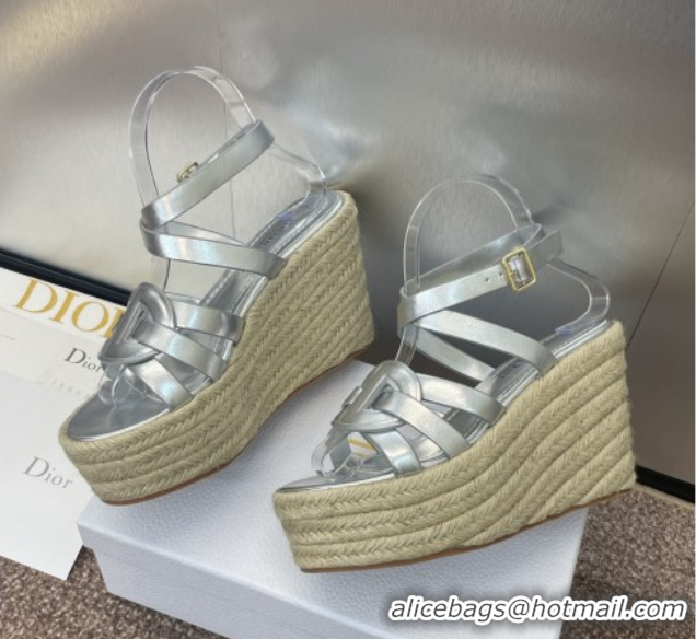 Shop Cheap Dior D-Club Wedge Sandals 9.5cm in Calfskin Leather Silver 0710041