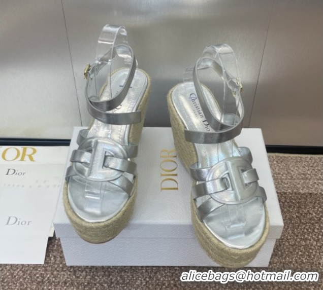 Shop Cheap Dior D-Club Wedge Sandals 9.5cm in Calfskin Leather Silver 0710041