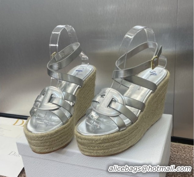 Shop Cheap Dior D-Club Wedge Sandals 9.5cm in Calfskin Leather Silver 0710041