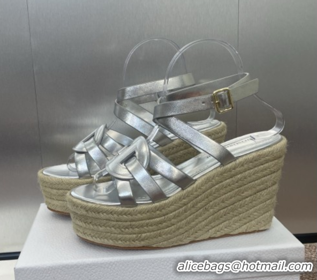 Shop Cheap Dior D-Club Wedge Sandals 9.5cm in Calfskin Leather Silver 0710041