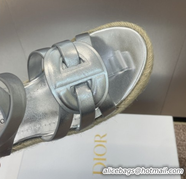 Shop Cheap Dior D-Club Wedge Sandals 9.5cm in Calfskin Leather Silver 0710041
