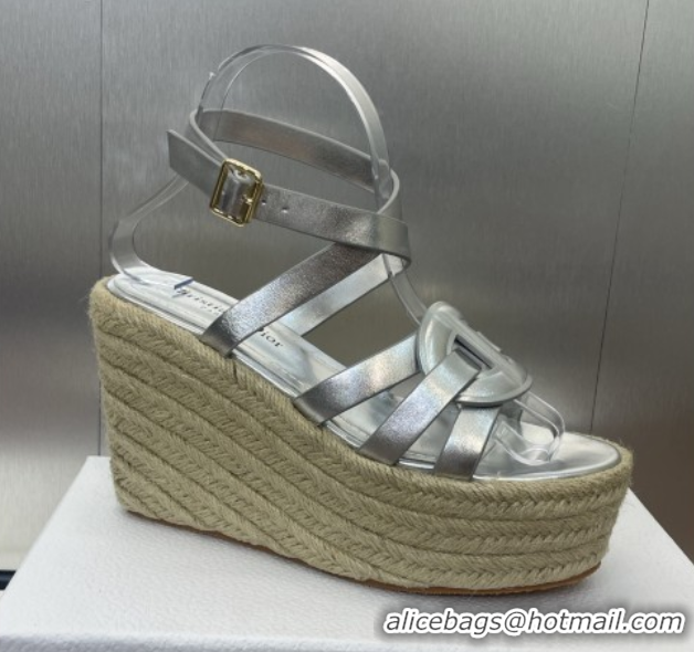 Shop Cheap Dior D-Club Wedge Sandals 9.5cm in Calfskin Leather Silver 0710041