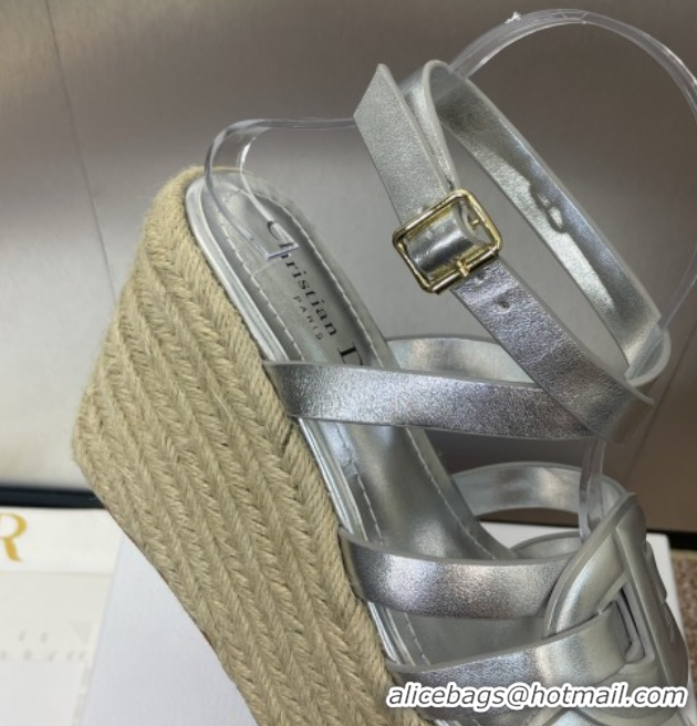 Shop Cheap Dior D-Club Wedge Sandals 9.5cm in Calfskin Leather Silver 0710041