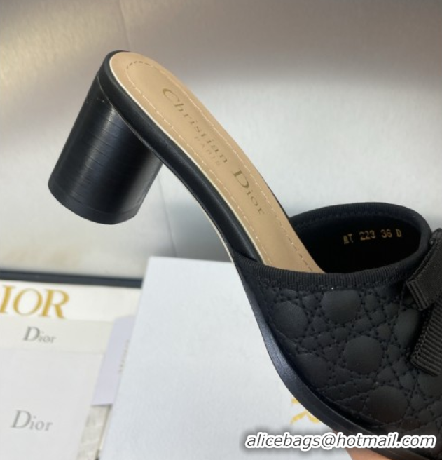 Perfect Dior Oblique Leather Heeled Slides Sandal 6cm with Pearl Bow Black 0710043