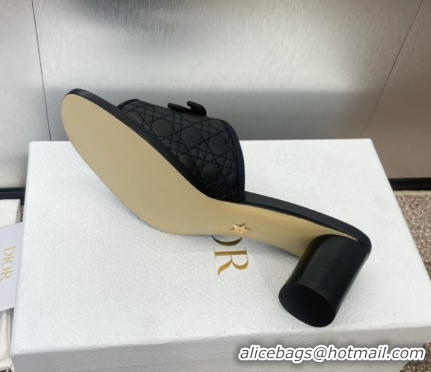 Perfect Dior Oblique Leather Heeled Slides Sandal 6cm with Pearl Bow Black 0710043
