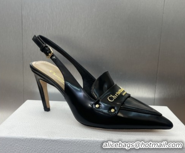 Shop Duplicate Dior Boy Slingback Pumps 8.5cm in Shiny Calfskin Black 0710045