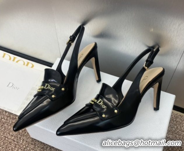 Shop Duplicate Dior Boy Slingback Pumps 8.5cm in Shiny Calfskin Black 0710045