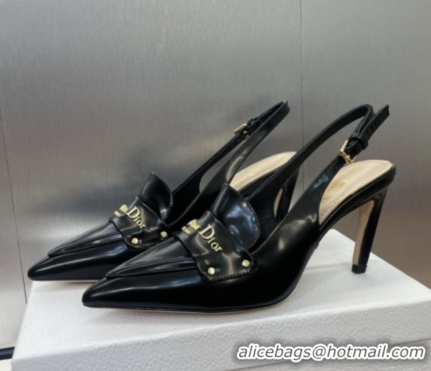 Shop Duplicate Dior Boy Slingback Pumps 8.5cm in Shiny Calfskin Black 0710045