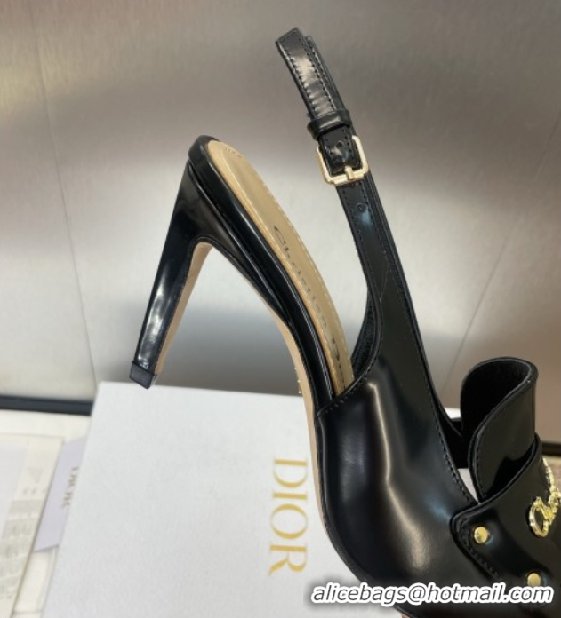 Shop Duplicate Dior Boy Slingback Pumps 8.5cm in Shiny Calfskin Black 0710045