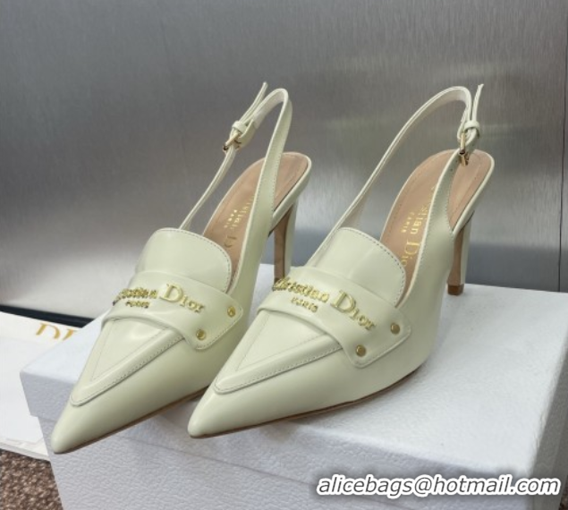 Good Product Dior Boy Slingback Pumps 8.5cm in Shiny Calfskin White 0710046