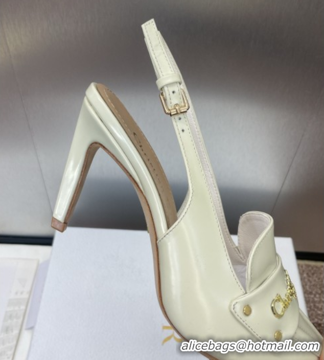 Good Product Dior Boy Slingback Pumps 8.5cm in Shiny Calfskin White 0710046