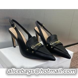 Good Quality Dior Boy Slingback Pumps 8.5cm in Supple Calfskin Black 0710047