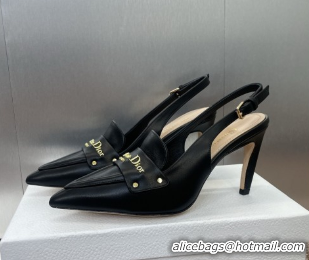 Good Quality Dior Boy Slingback Pumps 8.5cm in Supple Calfskin Black 0710047