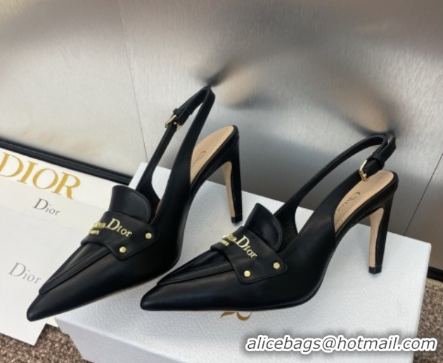 Good Quality Dior Boy Slingback Pumps 8.5cm in Supple Calfskin Black 0710047