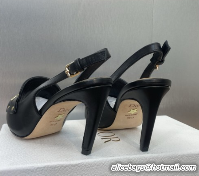 Good Quality Dior Boy Slingback Pumps 8.5cm in Supple Calfskin Black 0710047