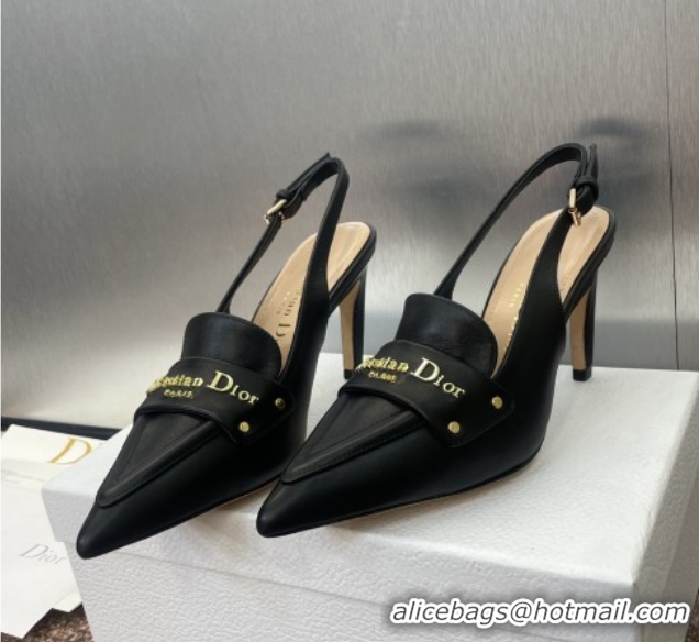 Good Quality Dior Boy Slingback Pumps 8.5cm in Supple Calfskin Black 0710047